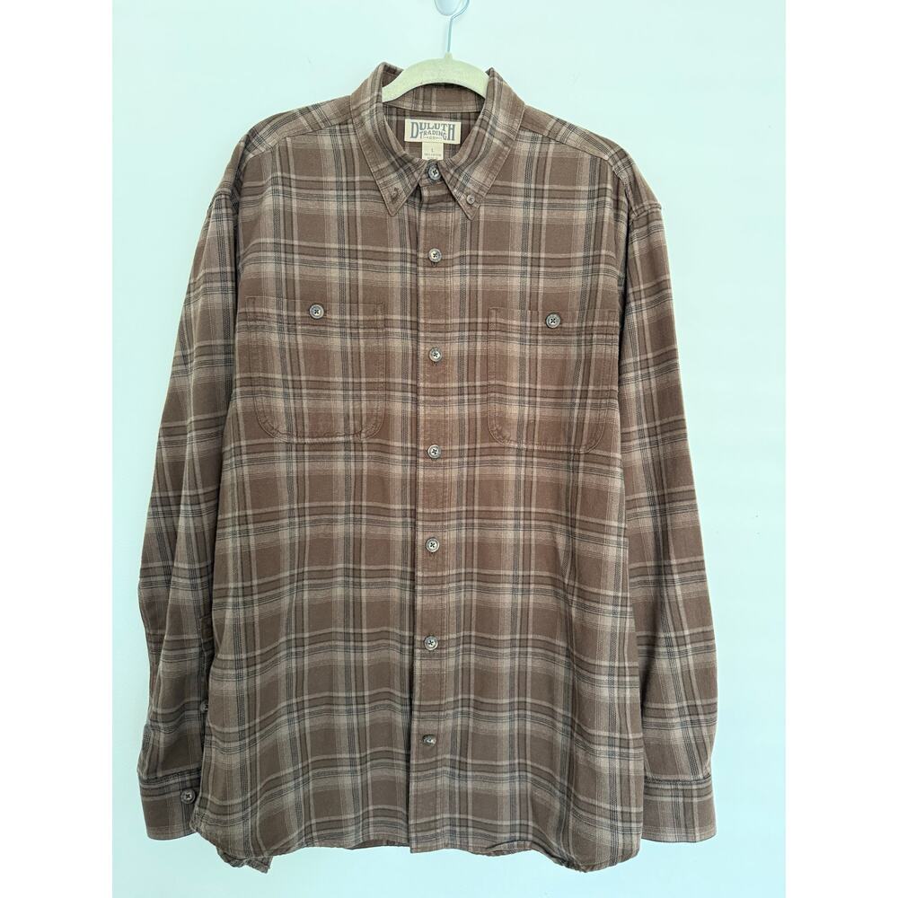 Duluth Trading Co Long Sleeve Button Shirt Mens Large‎ Brown Plaid Fall Western